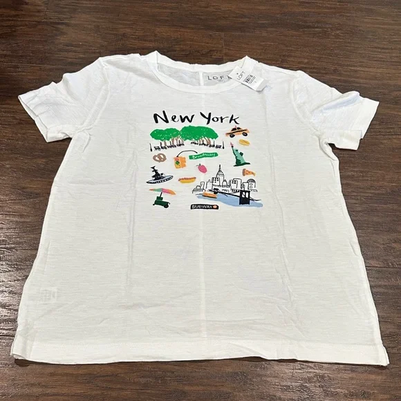 LOFT White New York Logo Short Sleeve T-Shirt Size S - Picture 1 of 7